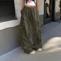 Y2K Parachute Black Pants Women Hippie Streetwear Oversize Pockets Cargo Trousers Harajuku Wide Leg Baggy Sweatpants