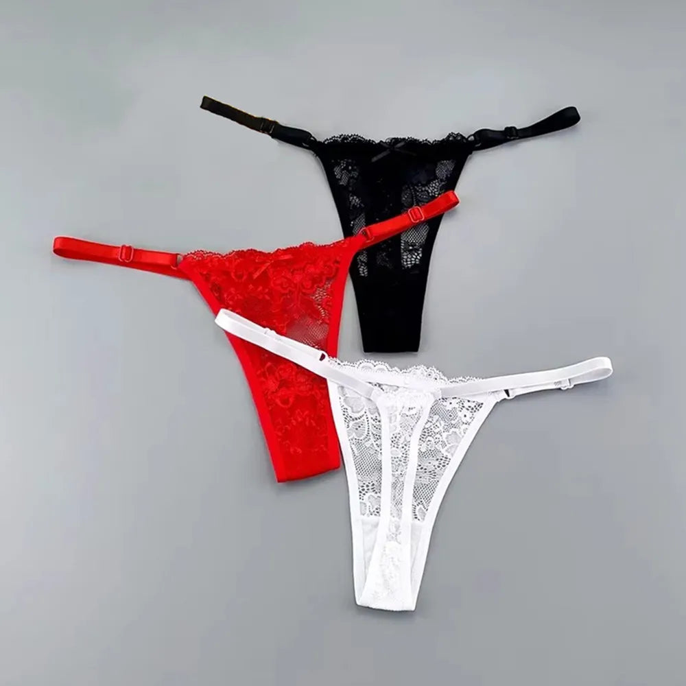 3PCS Sexy Lace Thong Set for Women – Sheer Low Waist G-String Panties (Plus Size)