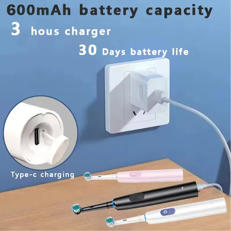 Rotary Electric Toothbrush for Adults, Smart Rotating Power Toothbrush with 5 Cleaning Modes, Soft Bristles, USB Rechargeable, 8 Replacement Heads