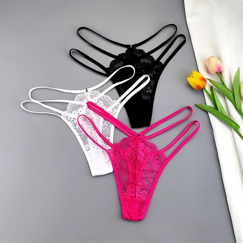 3PCS Lace Thong Set Women