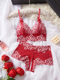 Women Lace Bra and Panty Set – Contrast Color Elegant Lingerie Suit