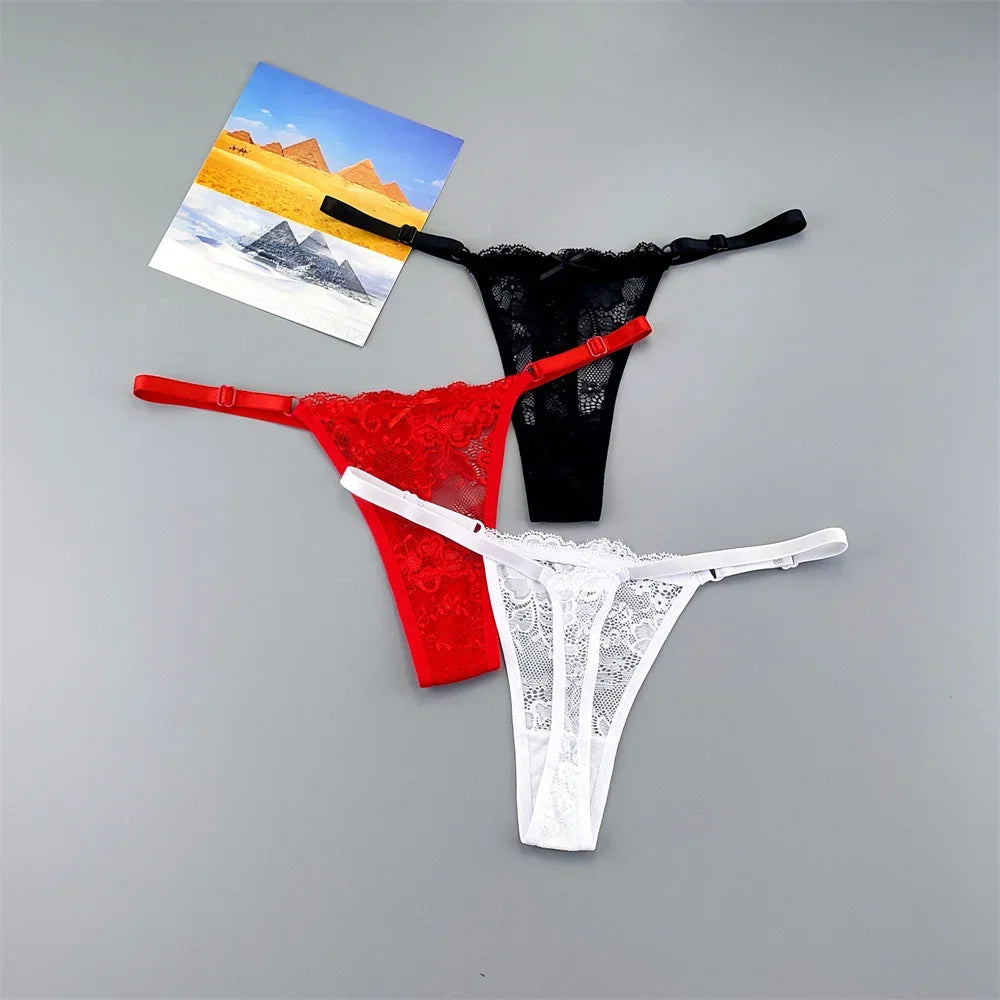 3PCS Sexy Lace Thong Set for Women – Sheer Low Waist G-String Panties (Plus Size)