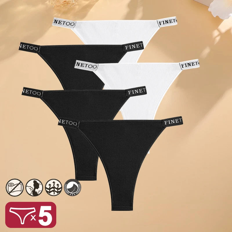 Women 5PCS Cotton Panties Set Low Rise Letter Print Sexy Comfortable Briefs