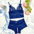 Dark Blue Sheer Lace Lingerie Set for Women – Elegant Bra and Panty Set