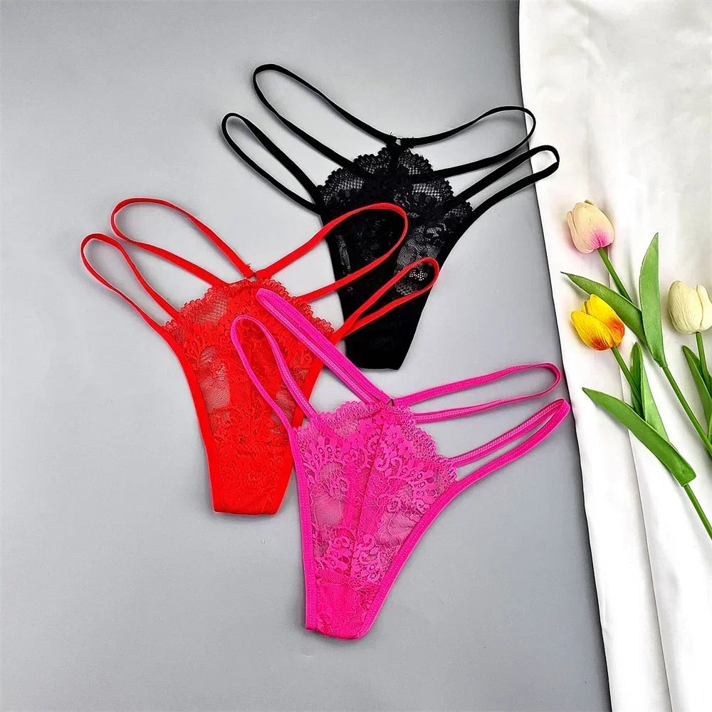 3PCS Lace Thong Set Women