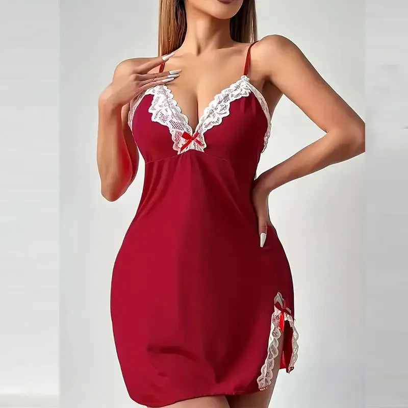 Sexy Lace Lingerie Set with V-Neck Nightgown