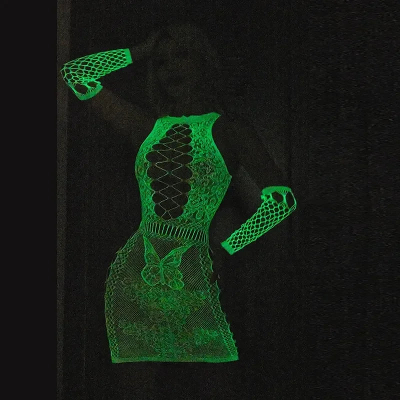 Sheer Mesh Two Piece Bodystocking Set for Women – Club & Party Wear Luminous Outfit
