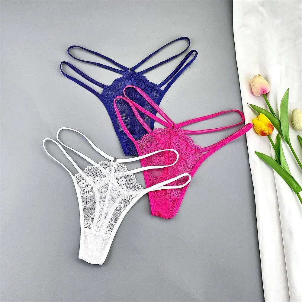 3PCS Lace Thong Set Women