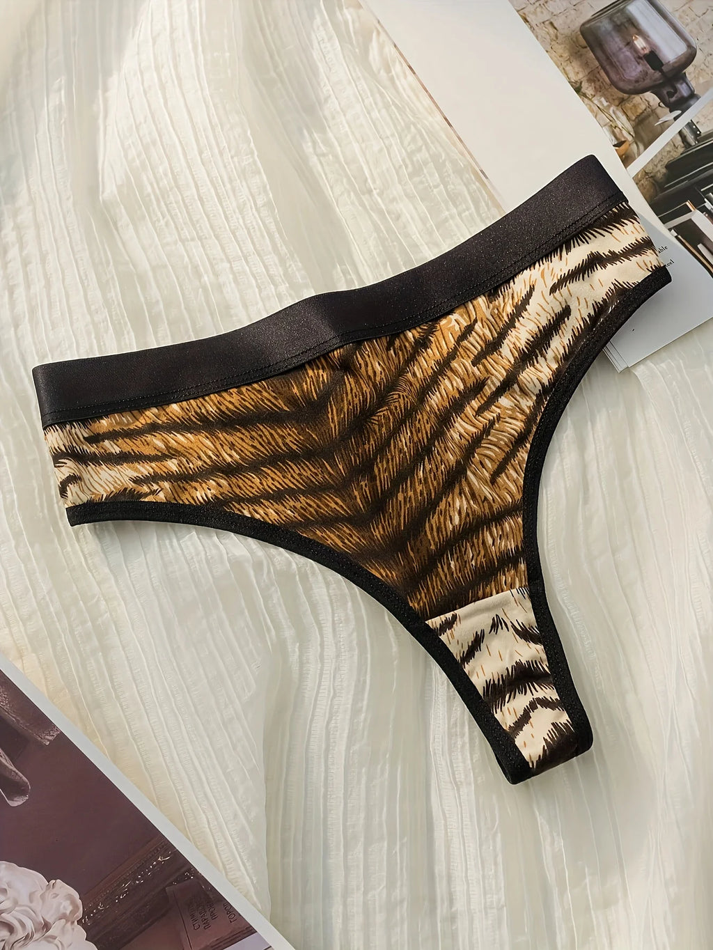 6-Pack Women’s Animal Print Thongs – Leopard Zebra Tiger Cotton Sporty Underwear Set