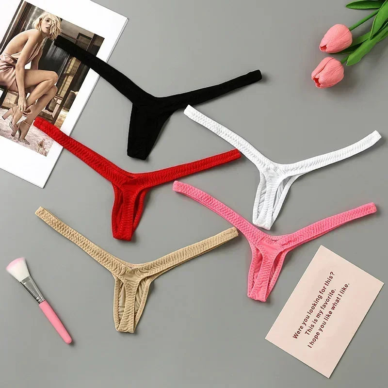 4PCS Sexy Low Waist Thong Set for Women – Breathable Deep V Bikini Panties