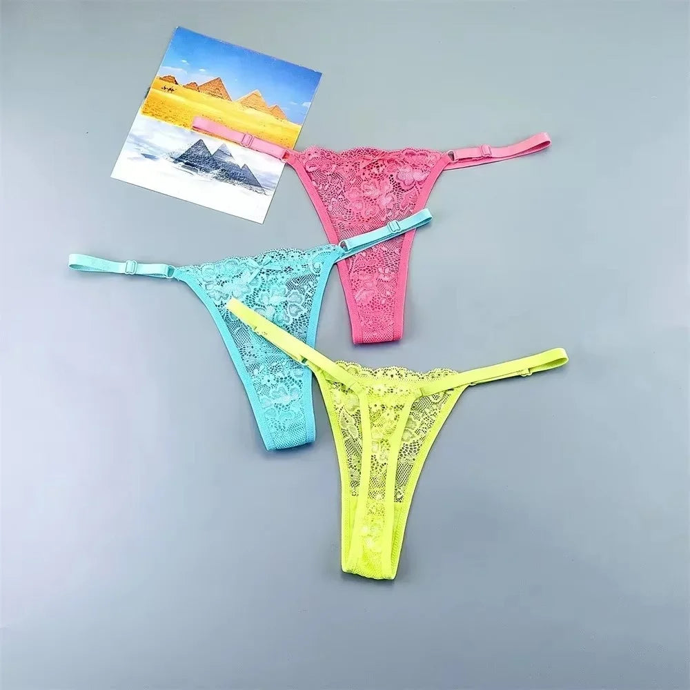 3PCS Sexy Lace Thong Set for Women – Sheer Low Waist G-String Panties (Plus Size)