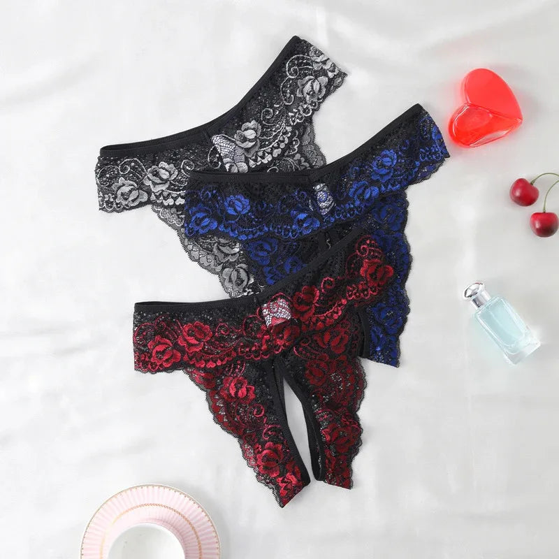 Sexy Lace Thong Crotchless Women Underwear Invisible Low Waist Panties
