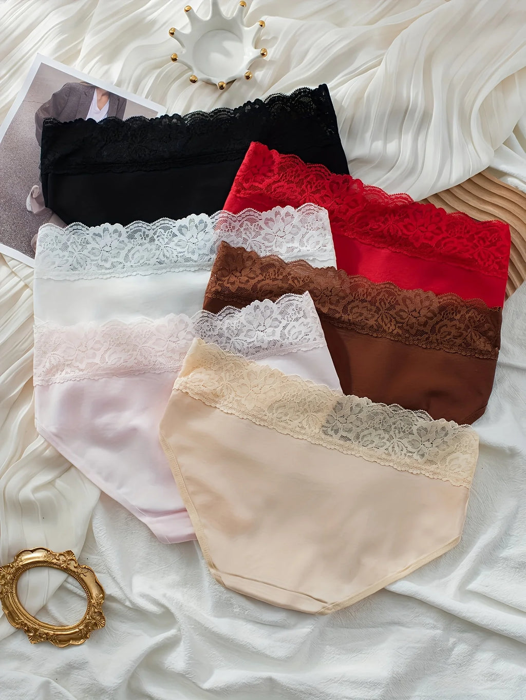 Women’s Pure Cotton Underwear 6-Pack – Lace Trim Soft Comfort Briefs Set
