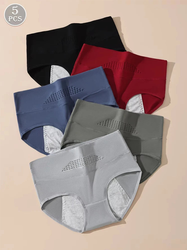 Women’s Period Underwear 5-Pack – High Waist Leak Proof Cotton Menstrual Briefs Plus Size