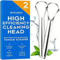Stainless Steel Tongue Scraper - 2 Pack Metal Tongue Cleaner for Bad Breath, Professional Oral Care Tool for Adults