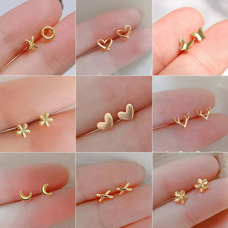 Small Gold-Plated Butterfly Heart Tragus Helix Studs