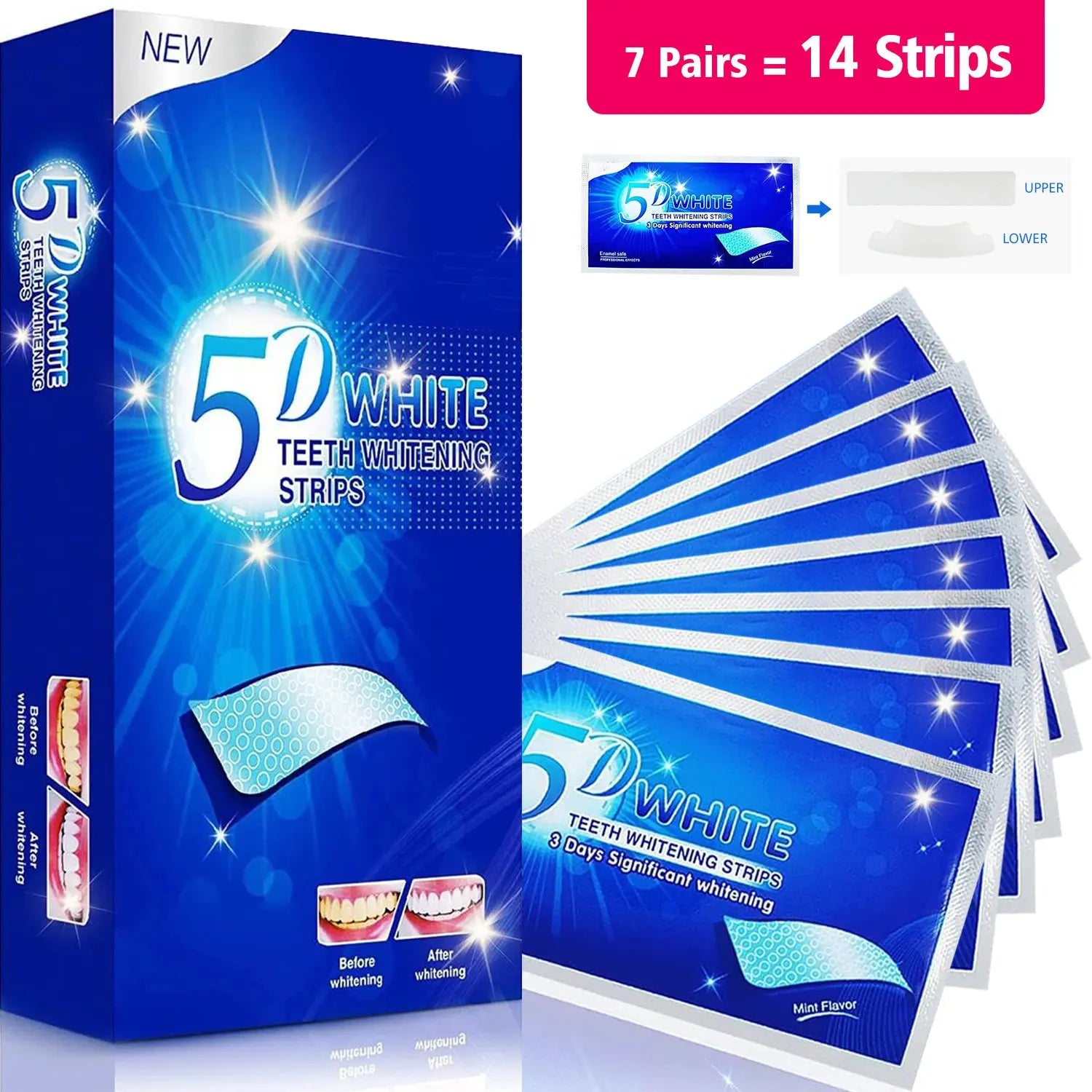Teeth Whitening Strips, 7/14/28 Pairs Advanced 5D/9D White Strips for Teeth Whitening, Reduced Sensitivity Enamel Safe Stain Removal