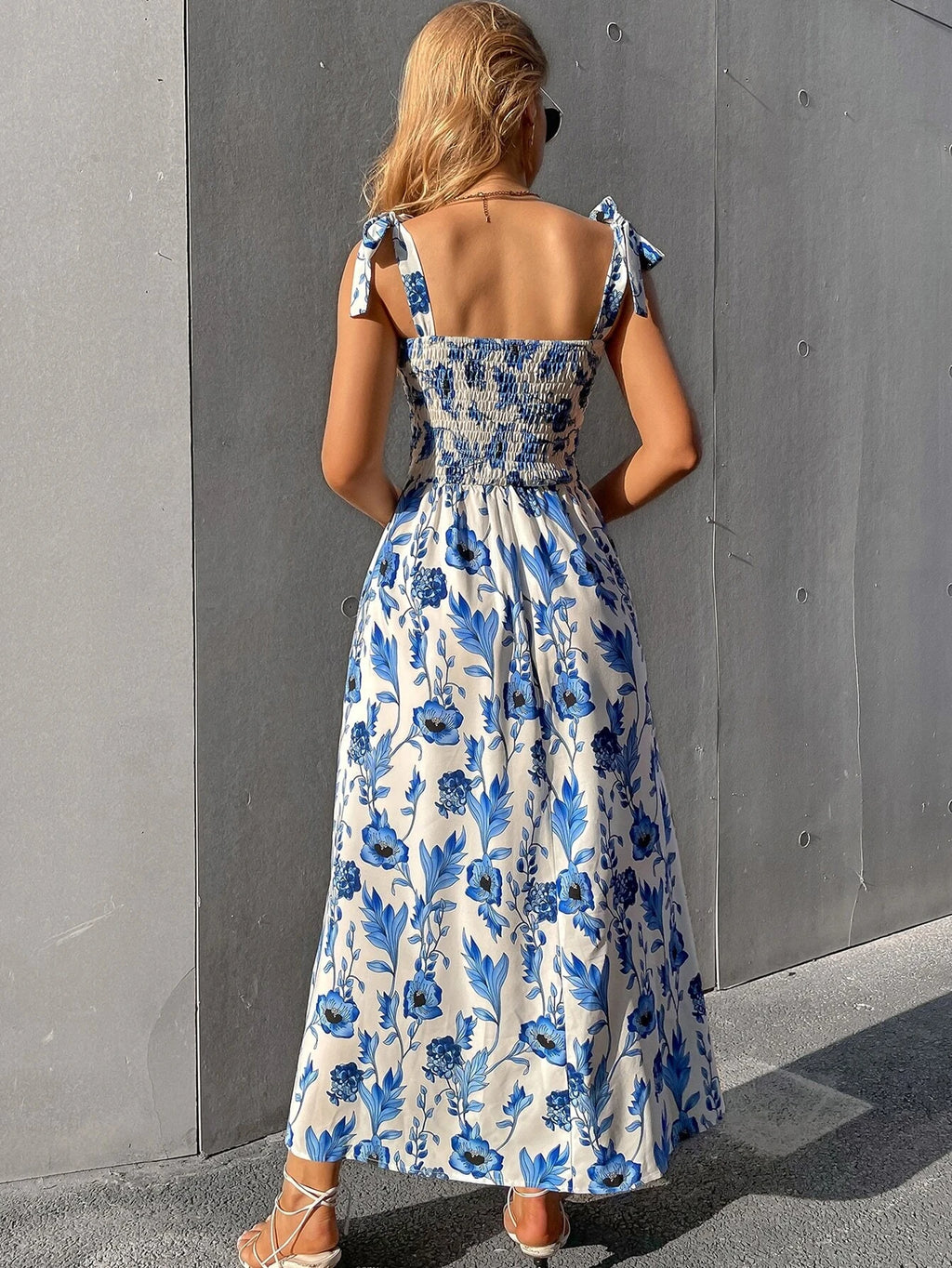 Mediterranean Bloom Smocked Maxi Dress