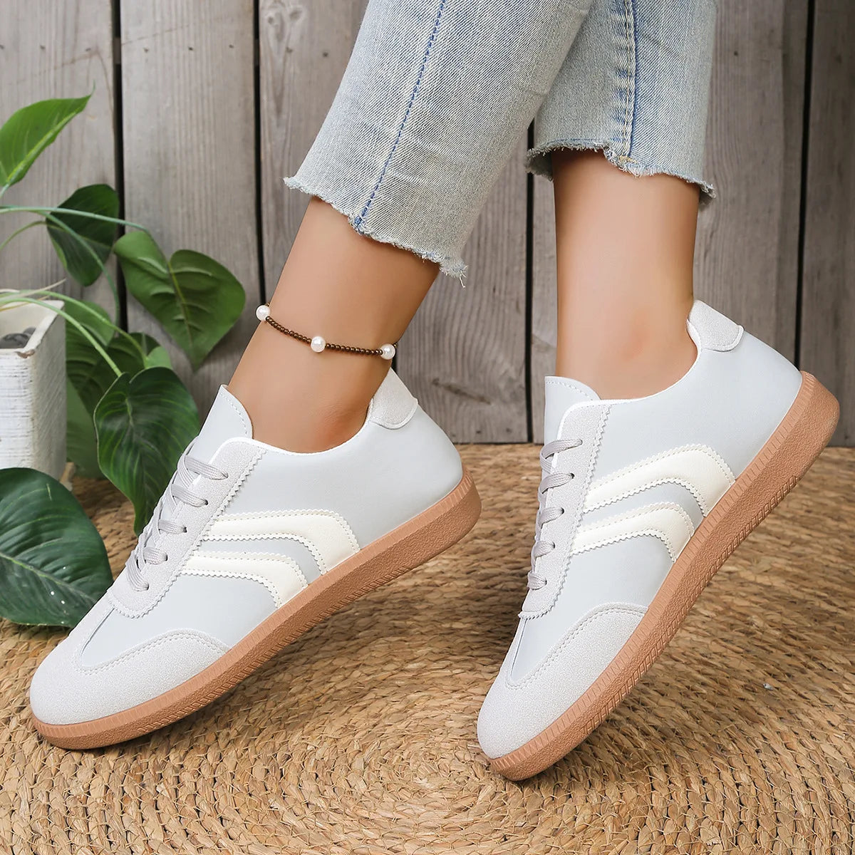 Leopard Print Shimmer Sneakers – Stylish Lace-Up Casual Shoes