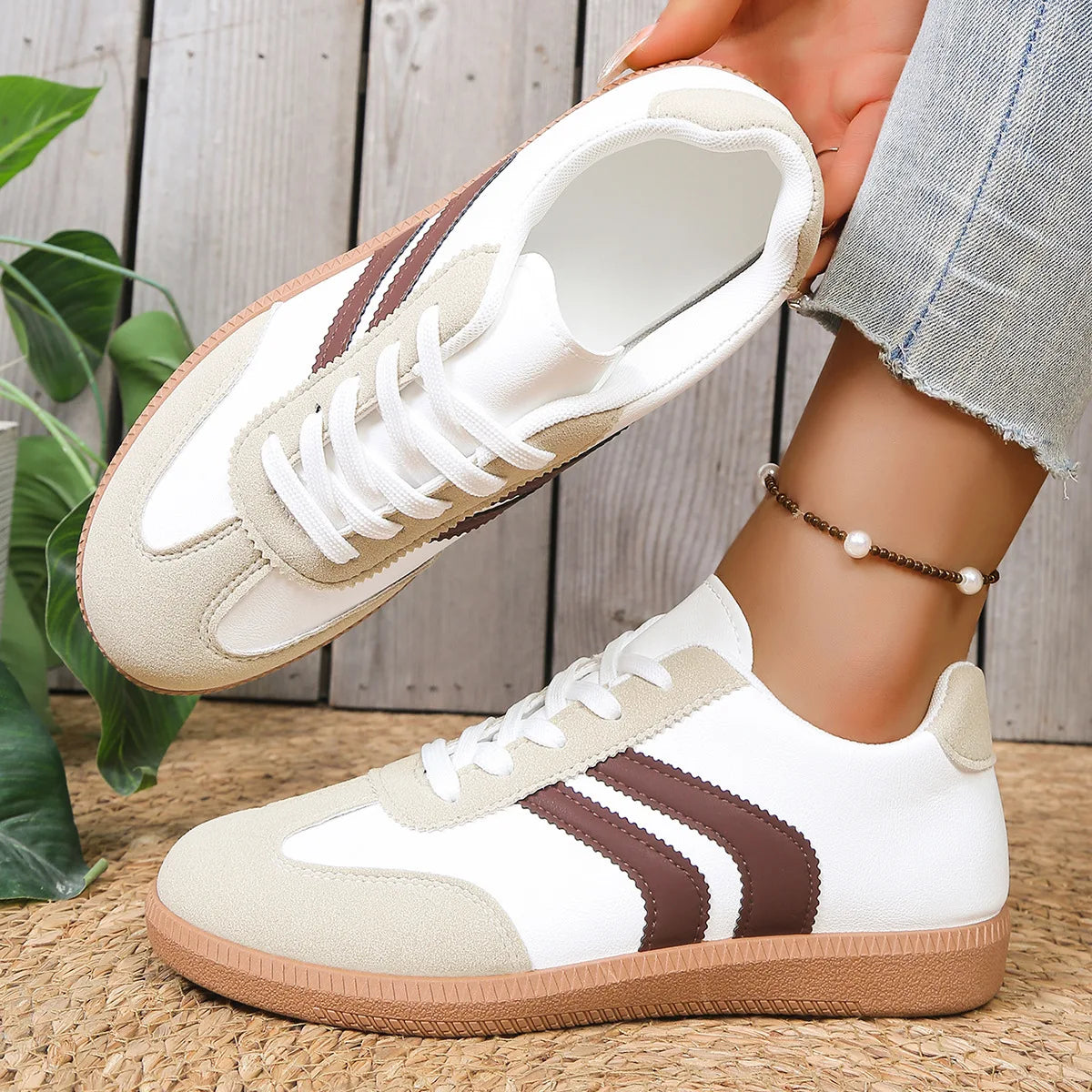Leopard Print Shimmer Sneakers – Stylish Lace-Up Casual Shoes
