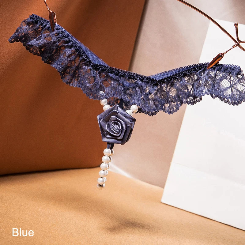 Ultra-Thin Embroidered Panties with Pearl Rose Embellishment