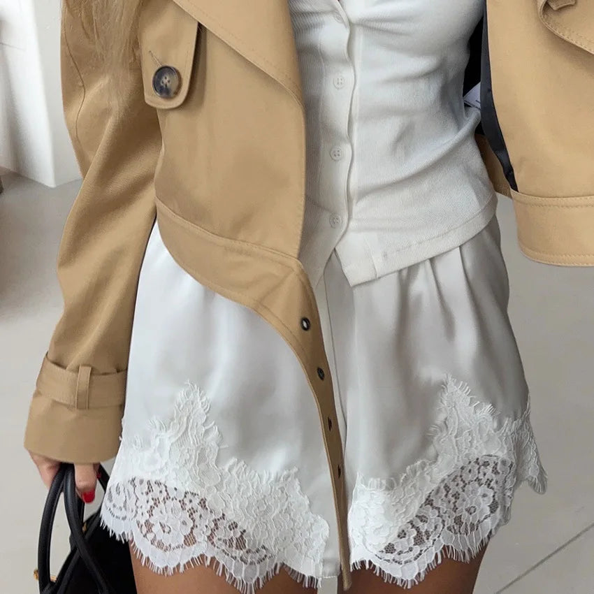 Vintage Satin Lace-Trimmed Shorts