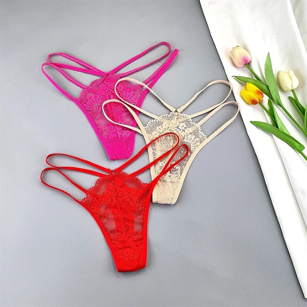 3PCS Lace Thong Set Women