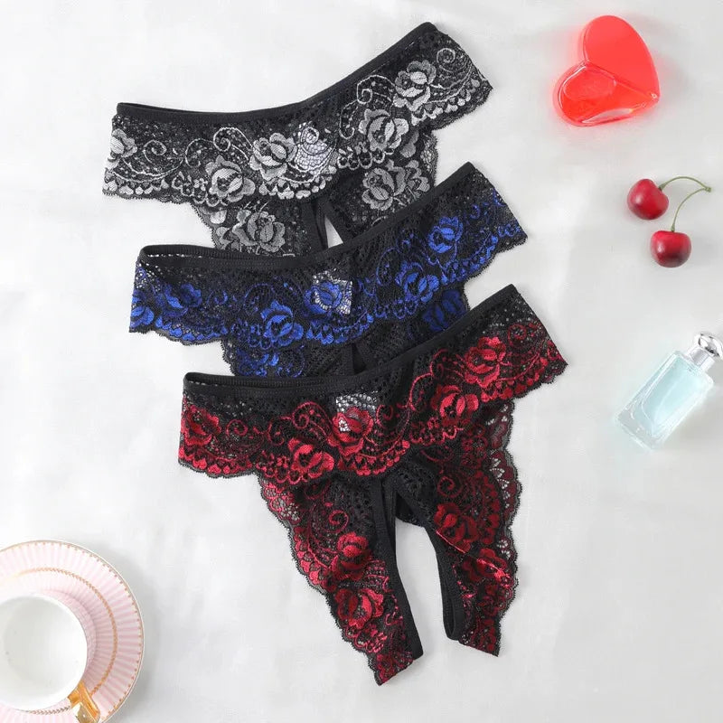 Sexy Lace Thong Crotchless Women Underwear Invisible Low Waist Panties