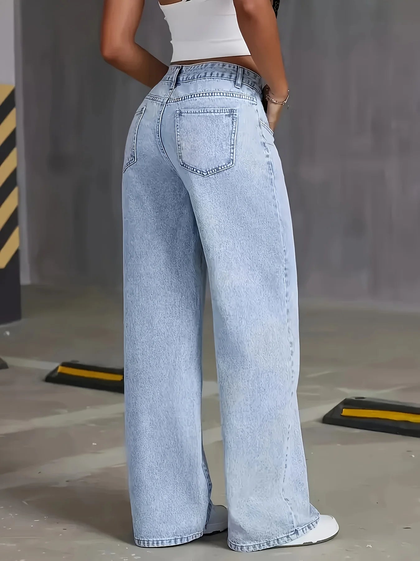 SkyWide Jeans – Women Y2K Light Blue Wide Leg Denim Pants | Casual Loose Fit Stretch Jeans