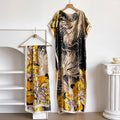 Luxury Floral Kaftan Abaya with Scarf – Elegant Loose Maxi Dress for Women | Dubai Style Summer Robe