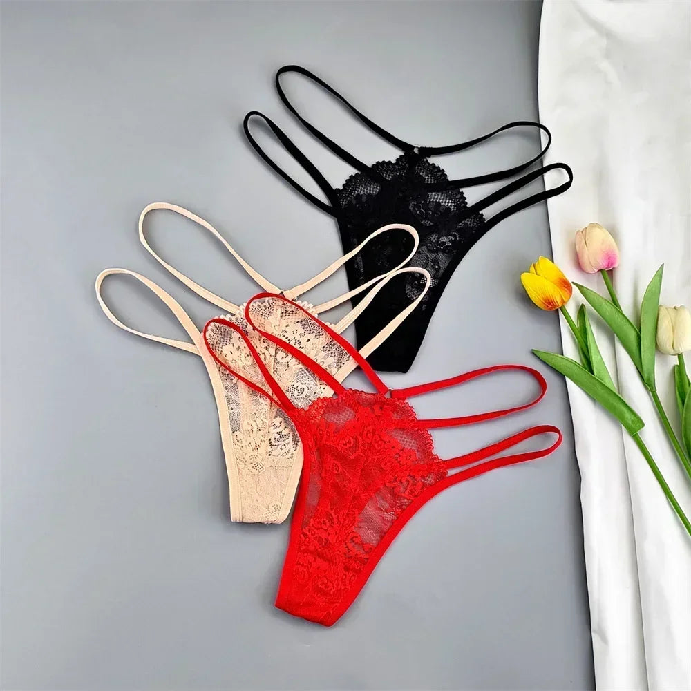 3PCS Lace Thong Set Women