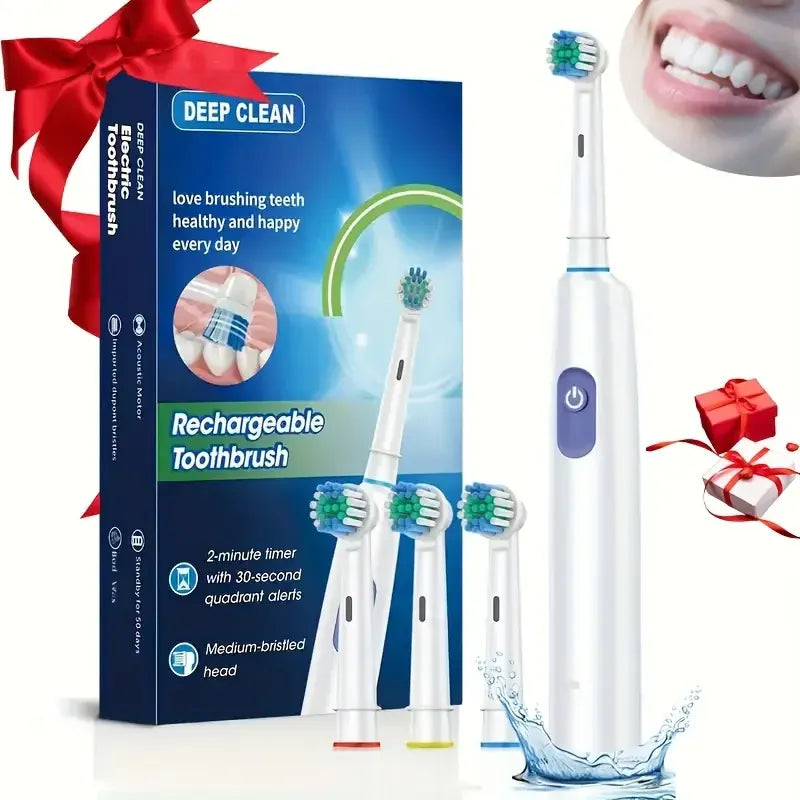 Rotary Electric Toothbrush for Adults, Smart Rotating Power Toothbrush with 5 Cleaning Modes, Soft Bristles, USB Rechargeable, 8 Replacement Heads