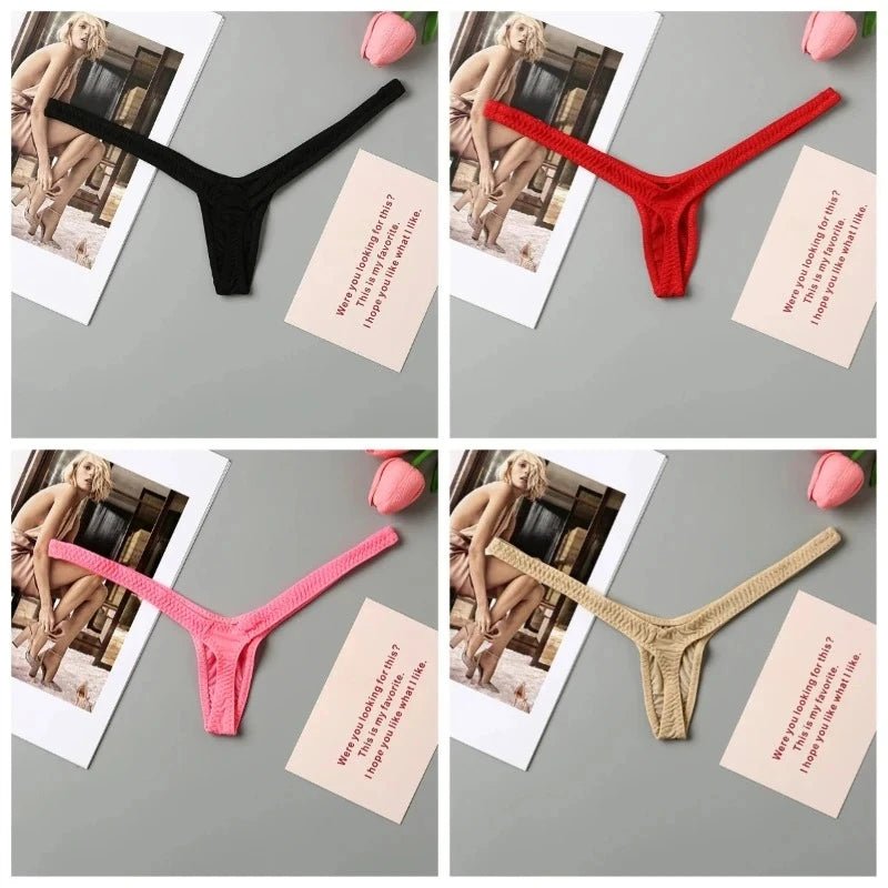 4PCS Sexy Low Waist Thong Set for Women – Breathable Deep V Bikini Panties