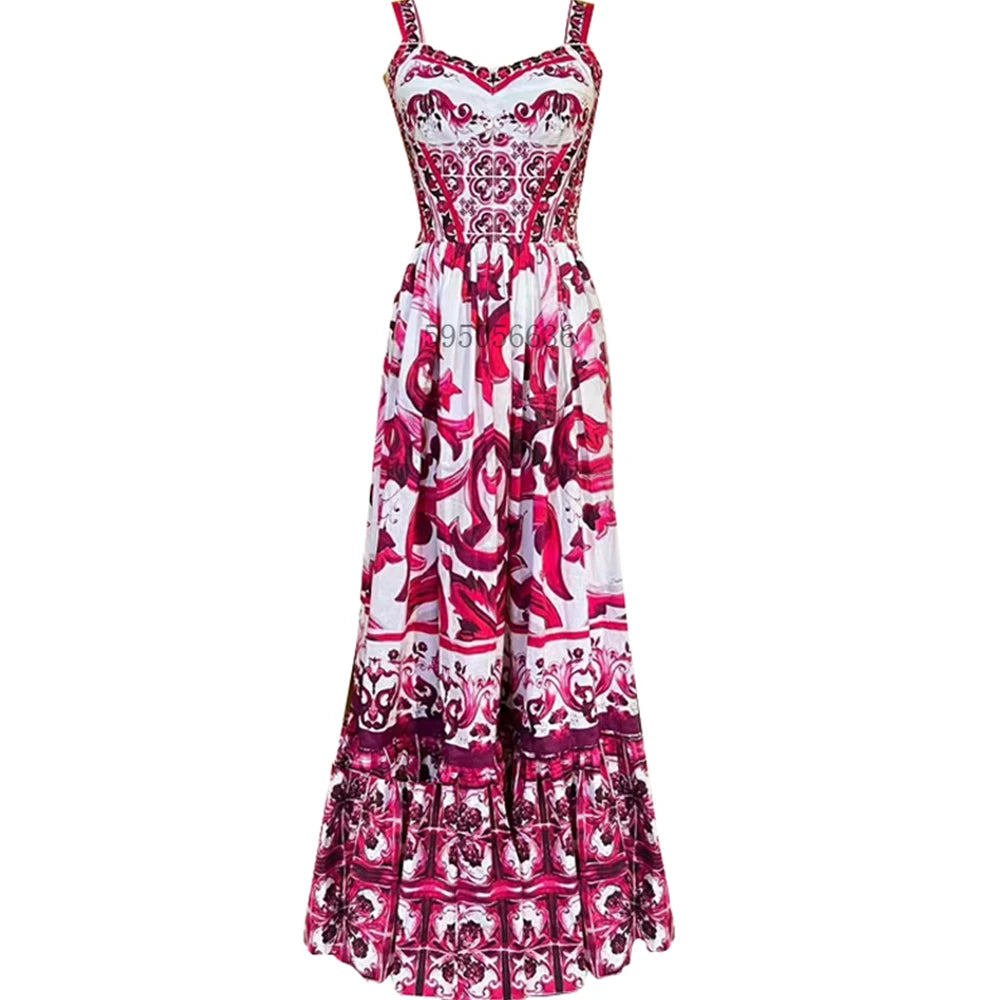 Blue and White Porcelain Print Strappy Summer Dress