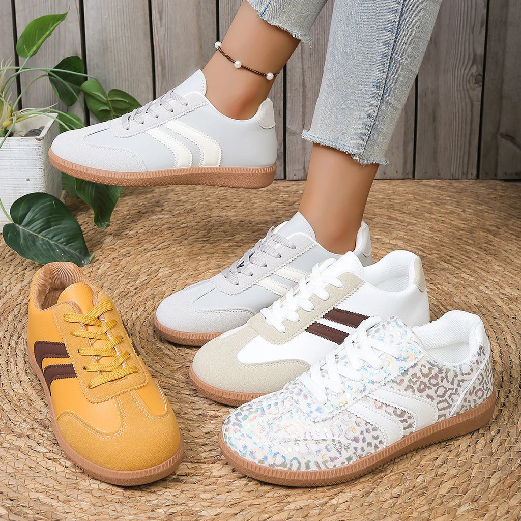 Leopard Print Shimmer Sneakers – Stylish Lace-Up Casual Shoes
