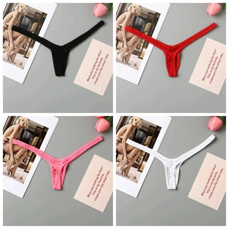4PCS Sexy Low Waist Thong Set for Women – Breathable Deep V Bikini Panties