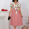 Elegant Rose Floral V-Neck Midi Dress