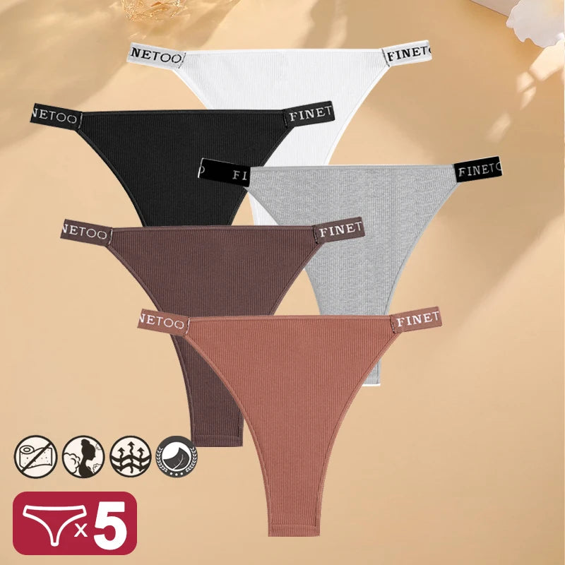 Women 5PCS Cotton Panties Set Low Rise Letter Print Sexy Comfortable Briefs