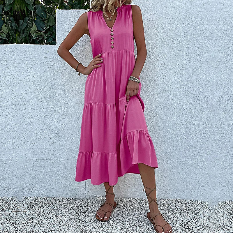 Sleeveless V Neck Midi Dress