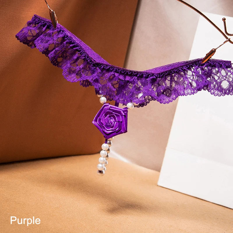 Ultra-Thin Embroidered Panties with Pearl Rose Embellishment