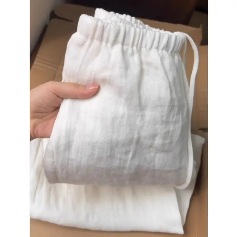 Casual High-Waist Cotton Linen Wide-Leg Trousers with Pockets